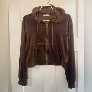 Brown Velour Zip Hoodie
